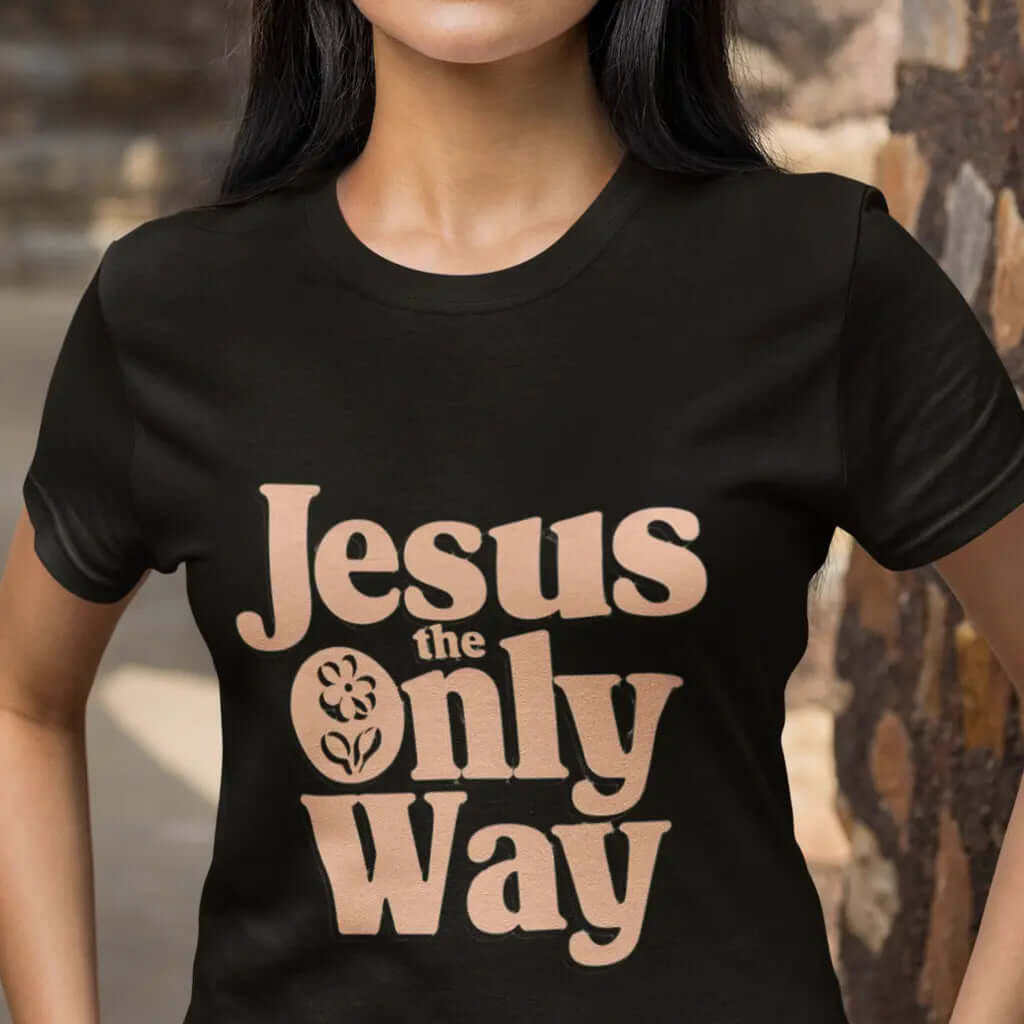 Black unisex T-shirt featuring the quote 'Jesus the Only Way' in stylish font, perfect for casual wear.