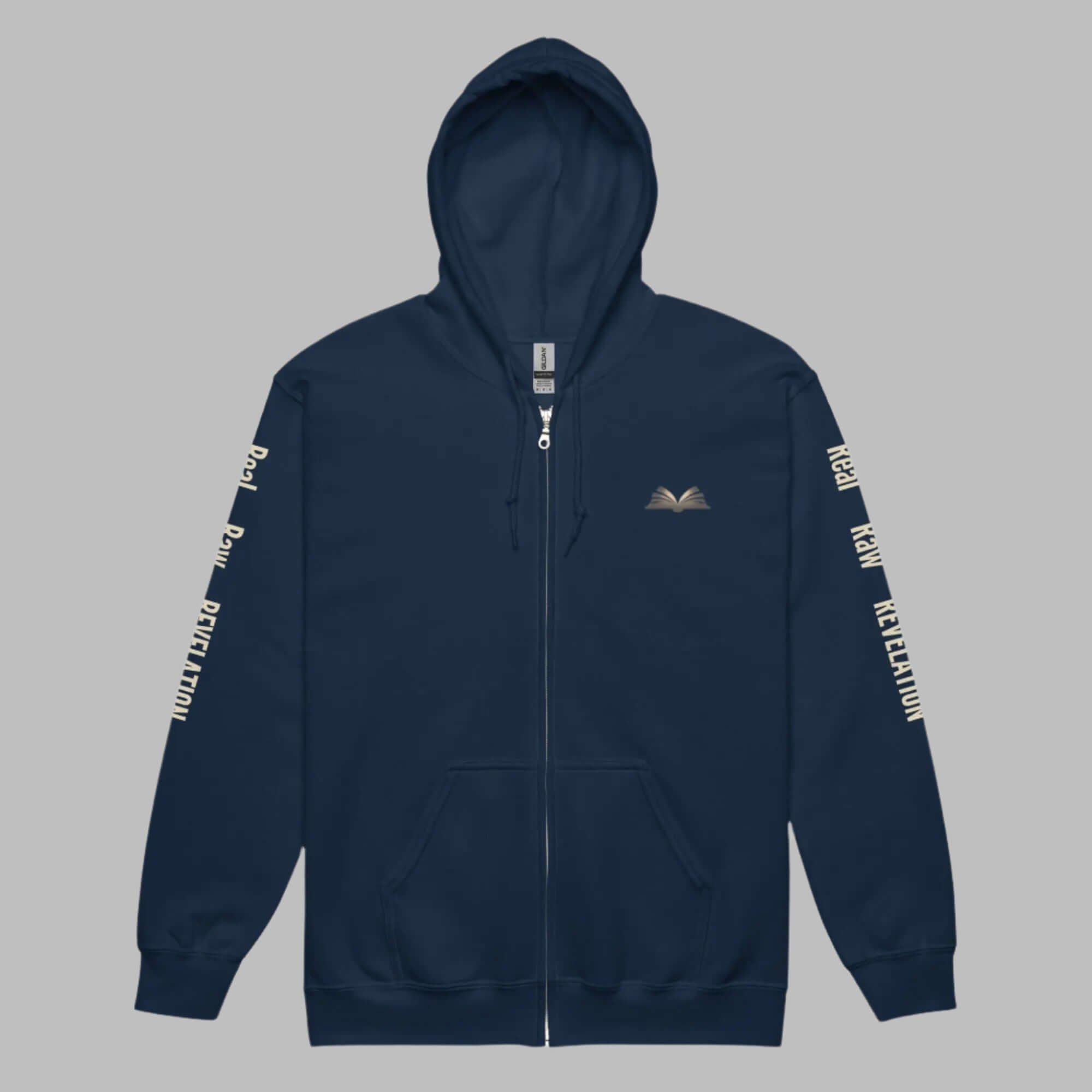 Revelation unisex heavy blend zip hoodie in black, featuring bold Christian message on the back, warm and stylish faith-based apparel